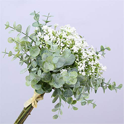 Skyseen Künstliche Blumen, Eukalyptusblätter, Schleierkraut, Blumensträuße, Hochzeit, Party, Heimdekoration, 1 Stück (weiß)