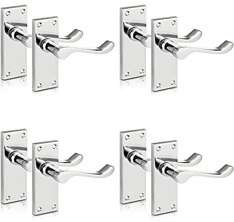 XFORT® Lever Latch Scroll Polished Chrome Door Handles, Elegant Door Handle Set for Wooden Doors, Classic Victorian Straight Design, Ideal for All Types of Internal Doors [4 Pair].