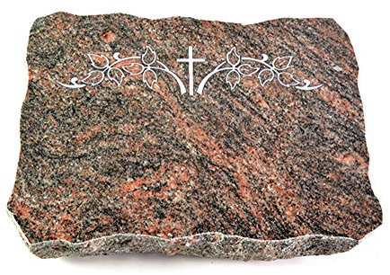 Wilhelmy Grabmale Grabplatte, Grabstein, Grabkissen, Urnengrabstein, Liegegrabstein Modell Pure 40 x 30 x 5 cm Himalaya-Granit, poliert inkl. Gravur (Sandstrahl-Ornament Kreuz 5)