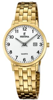 Festina Reloj Mujer Analógico de Acero Inoxidable 316l Dorado - Movimiento de Cuarzo - Cristal Mineral de Alta Resistencia - Resistente al Agua 5 ATM - Calendario F20514/1