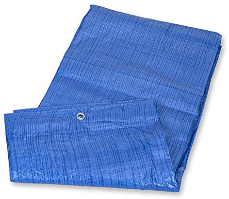 Mivos Telone di Copertura Impermeabile 3 x 5 m - Blu - Antimuffa - Per Auto Mobili da Giardino Legno - Telo da Giardino con Occhielli in Alluminio - PP-PE - Telo Multiuso 60 g/m²