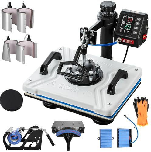 VEVOR Pressa a Caldo Macchina Transfer Digitale, 12X15, 10 in 1 Pressa per Stampa Magliette Trasferimento Multifunzione Bianca per Stampare Diversi Modelli, Lettere e Immagini sulle Penne, Tazze