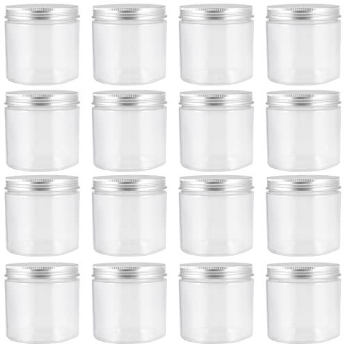 KEILEOHO 12 PCS 350ml Small Plastic Storage Jars with Lids, 12oz Clear Container Jars with Aluminum Screw Caps for Dry Food, Snacks, Arts Crafts, Beads