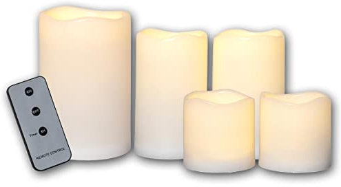 Star Trading 062-69 LED-Kerzenset Paul, 5-tlg. Ivory, Kunststoff, Fernbedieung, 2x 7,5x7,5 cm, 2x 12,5x7,5 cm, 1x 10x15 cm, inkl. Batterie, Timer, outdoor, Vierfarb-Karton