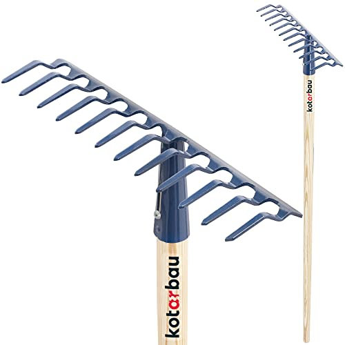 KOTARBAU® Rastrello da giardino con denti con manico in legno, strumento da giardinaggio per spazzare foglie, erba del terreno (12 denti)