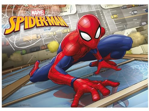 Dekora, Marvel Spiderman, Oblea Comestible para Decoración de Tarta de Cumpleaños Infantil, Adorno para Torta o Pastel Cuadrado A5
