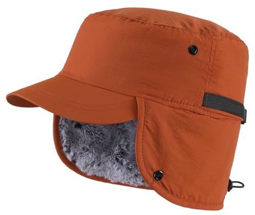 Magracy Cappello da baseball invernale da uomo per esterni con visiera, caldo, cappello con paraorecchie da cacciatore, cappello da caccia, Marrone, Taglia unica