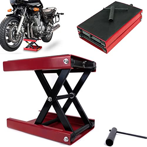 500Kg Steel Motorbike Repair Lift Jack Scissor Hoist Stand with Wide Deck Motorcycle Lift Table with Anti-Slip Rubber Pad, 3.6-15 Height Adjustable Center Hoist Crank Stand for Motorcycles ATV