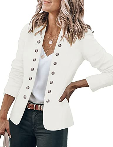 Roskiky Damen Blazer für Frauen, Cardigan, Freizeit Business Jacke, mit Taschen, Deko Knöpfe vorne