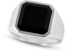 Herren Ring Siegelring mit Onyx Stein schwarz Octagonal 925 Sterling Silber massiv eckig poliert glänzend handgemacht (70)