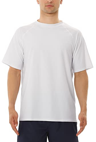 MASOCIO Maglietta Anti UV Uomo Maglia Maniche Corte UPF 50+ Protezione Solare Mare Surf Costume da Bagno Rash Guard T Shirt Asciugatura Rapida Bianco Taglia S