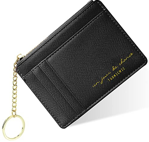 URAQT Geldbörse Damen, Mini PU Leder Portmonee für Herren und Frauen, Kleines Zipper Portemonnaie mit 8 Kartenfächern, Schmal Kurzer Geldbeutel Wallet Klein Brieftasche Schlanke Geldbörsen(Schwarz)