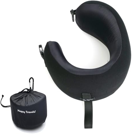 Cushion Lab Extra Support Travel Pillow, Award-Winning Patented Ergonomic Design for Chin & Neck Support Memory Foam Neck Pillow, Compact Airplane Pillow for Traveling, Flight, Car (Black, Medium)