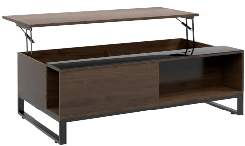 HOMCOM Couchtisch mit Stauraum Stahl 102 x 58 x 35,5 cm Walnuss, Schwarz | Beistelltisch mit Höhenverstellbarer Platte, Sofatisch, Kaffeetisch im Moderndesign, für Wohnzimmer, Büro