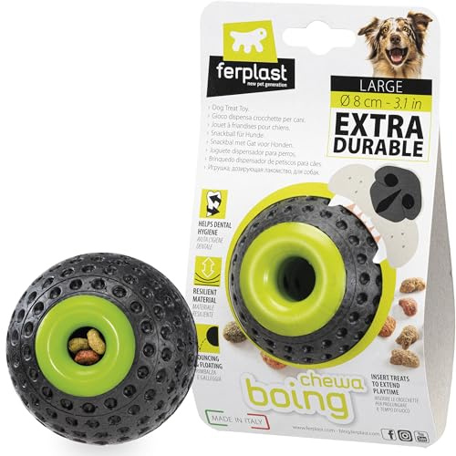 Ferplast Hunde Spielzeug, Futterspender, aus strapazierfähigem, ungiftigem, bissfestem Material, Zahnhygiene des Hundes, Springt und Schwimmt, CHEWA Boing Groß Futterball für Hunde, Schwarz
