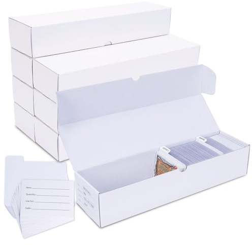 Leyzan Trading-Card Storage Box, 8-Pack • 1000 Count Corrugated Cardboard Storage Box with dividers & labels for TCG/Magic/Mtg storage and Collection, 14.4 INCH Horizontal