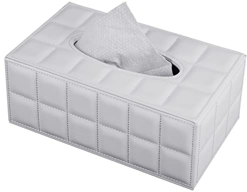 XNONE Taschentücher Box Rechteckig Weiß Kleenex Kosmetiktücher PU Leder Taschentücher Box Serviette Taschentuchspender Halter Magnetischer Boden für Kommode Badezimmer Autos Büro Dekor