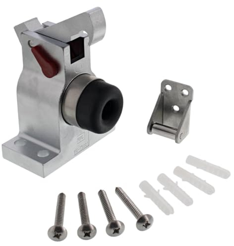 FEPS Trim Türstopper FE-TS001 Türfeststeller massiv aus Aluminium Türhalter silber mit Fanghaken inkl. Befestigungsmaterial