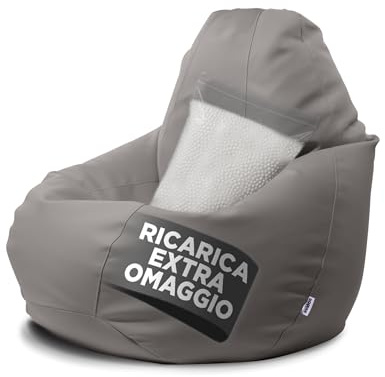 Avalon - Puff Poltrona Sacco Gigante XXL Jazz in Ecopelle Deluxe, Pouf Sacco di Qualità Sartoriale, Bean Bag per Sedersi Ergonomico, Pouf a Sacco Impermeabile, Made in Italy(95x135cm- Grigio chiaro)