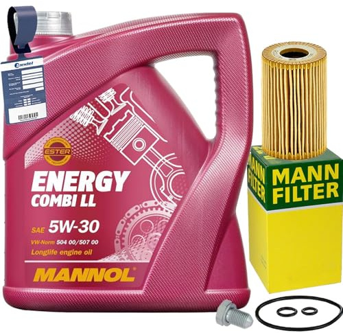 Mann Ölfilter + Mannol 5W-30 Öl | HU7008Z (OX388D)+588.670.001+MN1801+Mannol 5W-30 passend für Golf 5+6 Passat B6+B7 1.6-2.0 Tdi