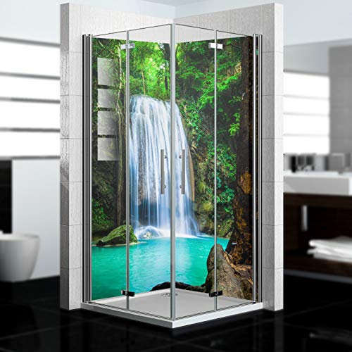 dedeco Duschrückwand wasserfest Motiv: Wasserfall V1, UV-Lack glänzend, 2 x 100x210 cm, als Badrückwand zum Fliesenersatz, Dekorwand, Wandverkleidung und Duschplatte aus Aluminium - Made in Germany
