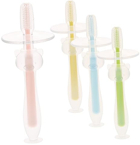 Ipetboom Silikon Babyzahnbürste 4 Stück Mit Saugfuß Weich Borsten Für Kleinkinder Babys Mundreinigung Zahnfleischmassage Neugeborene