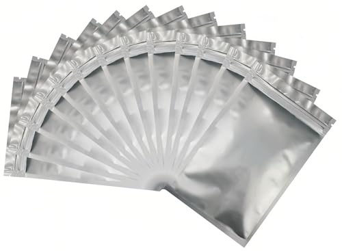 Rimiko 100 Pcs Sachets Zip Aluminium Pur Refermables et Thermoscellables, Pochons Zip Alimentaires Opaques, Pochettes Mylar Hermétiques pour Conservation des Aliments et Objets (Argenté, 8,5x14 cm)