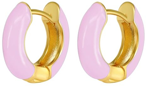 JewelryWe Pendientes Aro Esmaltados Mujer: Aretes Aguja de Plata 925 Pequeños Oro para Señora de Acero Inoxidable Estilo Fresco Moda Hipoalergénico Antialérgico - Para Uso Diario Fiesta Negocio Regalo