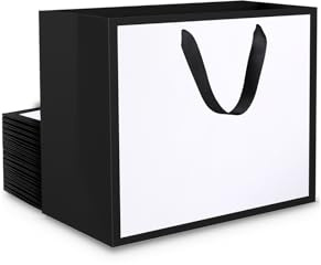 EUSOAR Papiertragetaschen Weiß Schwarz - 20 STK Geschenk Tasche S 22x10x18cm - Weiss Geschenk Tüte Klein - White Black Paper Bags - 230GSM Papiertüten mit Henkel Schwarze - Geschenktüten für Hochzeit