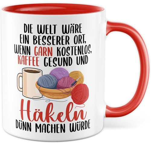 Häkeln Tasse Mit Spruch - Geschenk Wenn Häkeln Schlank Machen Würde... Kaffeetasse 330ml Aus Keramik - Strickzubehör Knitting Kollegin Freundin Geschenkidee Lustig Teetasse Kaffee-Becher