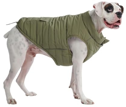 Spark Paws Dog Winter Jacket, Water-Resistant Coat, Warm Reflective Windproof Fleece-Interior, for Medium and Large Dogs - Olive - 4XL