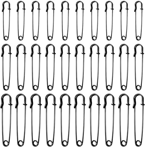 30 Stück Lebensmittelnadeln, Kindernadel, Nadel, Kindernadeln, Sicherheitsnadeln 5 cm/6,3 cm/7 cm, für Kleidung, Quilten, Decken, Röcke, Schals, Schals (schwarz)