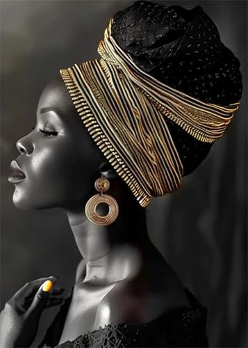 NXMYDBD Schöne afrikanische Frau, Kunstplakate, Leinwanddruck, Kunstbilder, Afrikaner mit Blumen, Wandbild, Wandkunst für Wohnzimmer, Heimdekoration, 60 x 80 cm, ungerahmt