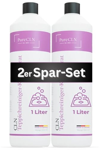 PureCLN Teppich- & Polsterreiniger Konzentrat, 2er Set, je 1L – Teppichreiniger Mittel mit Kraftformel & Farbauffrischer – Profi Waschsauger Reinigungsmittel mit Tiefenwirkung und frischem Duft