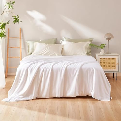 THXSILK 100% Mulberry Silk Comforter Cool for Summer, Grade 6A Natural Mulberry Silk Filled Duvet Luxury Bedding, Cotton Cover, King Size 102in x 91in/260cm x 230cm, Weight 1.98lb/0.9kg