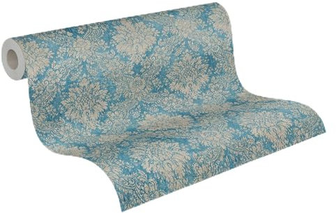 Livingwalls Carta da parati DESIGNDROP - carta da parati non tessuta preverniciato in blu, marrone - 10,05 m x 0,53 m - Carta da parati classica barocca con motivi ornamentali - 784921