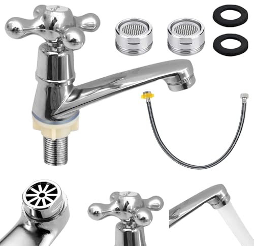 Mineup Wasserhahn für Badezimmer, Kaltwasser, Wasserhahn für Kaltwasser, Waschbecken, mit Anschlussschlauch von 60 cm