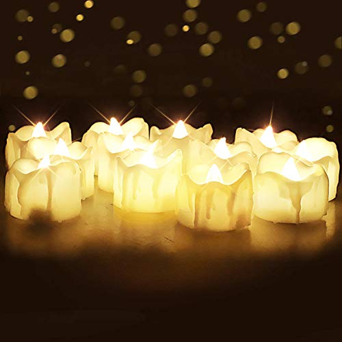 Homemory 12 Pack Timer Tea Lights Led Battery Operated Flicker Candle Fake | Dripping Effect Auto-On 6 Hours and Off 18 Hours Electric for Valentine's Day Easter Mother's Day Diwali Table Decoration