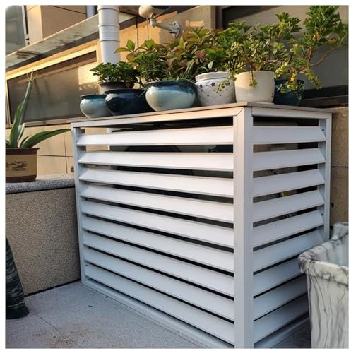 KHLMSRXJ Zaunschirm für Klimaanlagen, Klimaanlagenabdeckungen, Sichtschutzzaun für Klimaanlagen im Freien, Fensterläden aus Aluminium, freistehender Raumteiler mit Lamellen (Farbe: Weiß, Gr