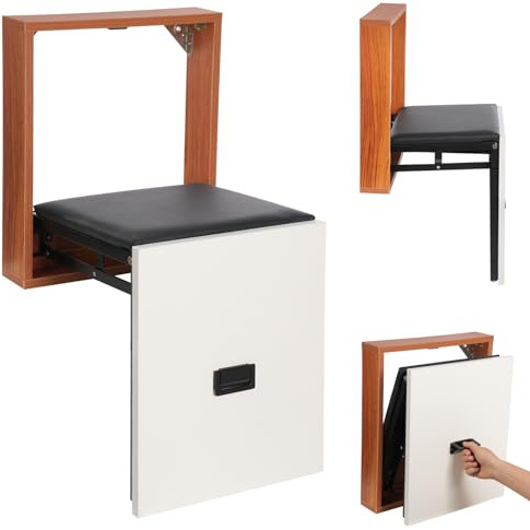 DHQCQL Wandklappstuhl, Klappstuhl Wandmontage, 7.5cm Gefaltete Dicke, Schnelle Schuhwechsel oder Ruhepausen Verwendet Werden, Faltbarer Wandhocker für Kamine, Kleiderschränke, bis 150KG (Holz)