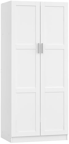Panana 2 Door Wardrobe Double Wardrobe with Storage Shelf & Hanging Rail, 72 x 47 x 169cm, White