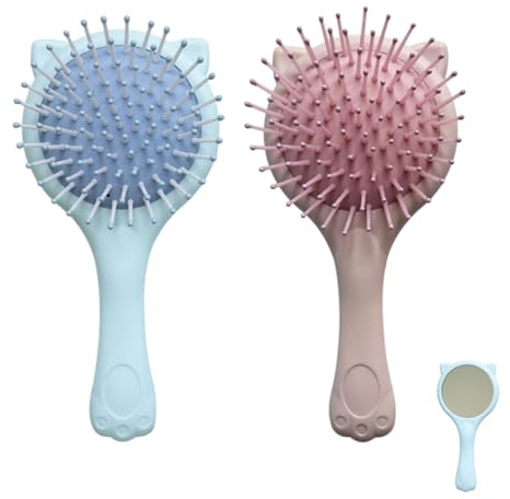 GNHG 2 Pezzi Spazzola Per Capelli Per Bambini,Spazzola Bambina,Piccole Spazzole Per Capelli Senza Tirare,Spazzola Districante,Setole Morbide,Spazzola Per Capelli Asciutti Bagnati (Rosa,Blu)