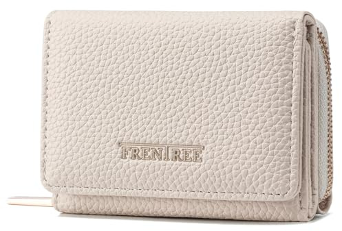 Frentree Portafoglio da donna con chiusura lampo, 8 scomparti per carte di credito, portafoglio, compatto, con scomparto per documenti, elegante e adatto all'uso quotidiano, bianco, Casual