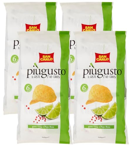 4X San Carlo Più Gusto Lime e Pepe Rosa Formato Multipack con all'interno 6 Buste da 25g, Senza Glutine (Gluten Free) 150g