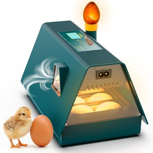 Okkobi M10 ägginkubator - perfekt för alla åldrar - Automatisk liten ägginkubator med automatisk äggvändare och fuktighetskontroll - ägglampa - 10 ägg - grön och gul