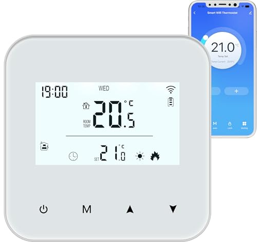 Termostato Wi-Fi con batería para calderas de Gas,Termostato Calefaccion 2 Hilos.Programable Diariamente Control Remoto a través de la aplicación Smart Life,Compatible con Control por Voz de Alexa