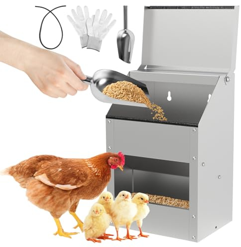 Monucep Hühnerfutterautomat 4,5KG – Futterspender Hühner verzinkter Stahl mit Deckel & Wandhalterung – Geflügelfutterspender für Hühner, Enten & Geflügel