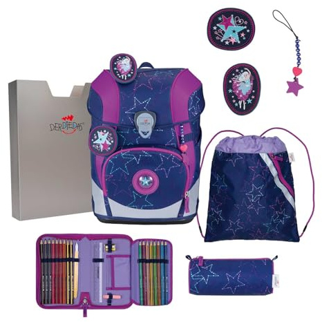 DerDieDas Schulranzen ErgoFlex Tiny LED Set 6-teilig Dancing Star dunkelviolett