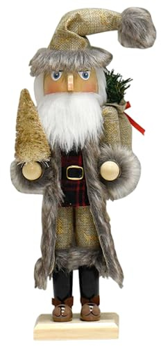 Suxdlan Schiaccianoci Decorazioni Natalizie Figure di Babbo Natale in Legno da 15 pollici con Schiaccianoci Natalizi con Albero di Natale Dorato per Scaffali Festivi e Decorazioni da Tavolo, Stile 1