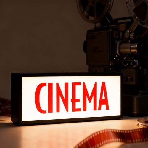 Caja de luz LED vintage de marquesina de CINEMA con control remoto, alimentada por USB, montable en pared, regulable, letrero de neón para noches de cine familiares, vestíbulo de teatro, decoración de